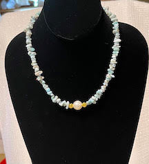 Larimar Strand with White Fresh Water Pearl