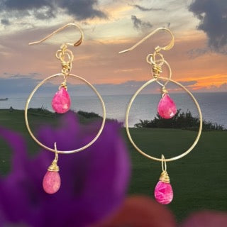 KAUAI SUNSET RUBI HOOPS EARINGS