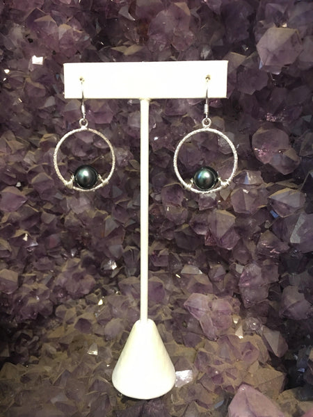 Black Tahitian Pearl Earrings Silver - Crystals & Gems Gallery 