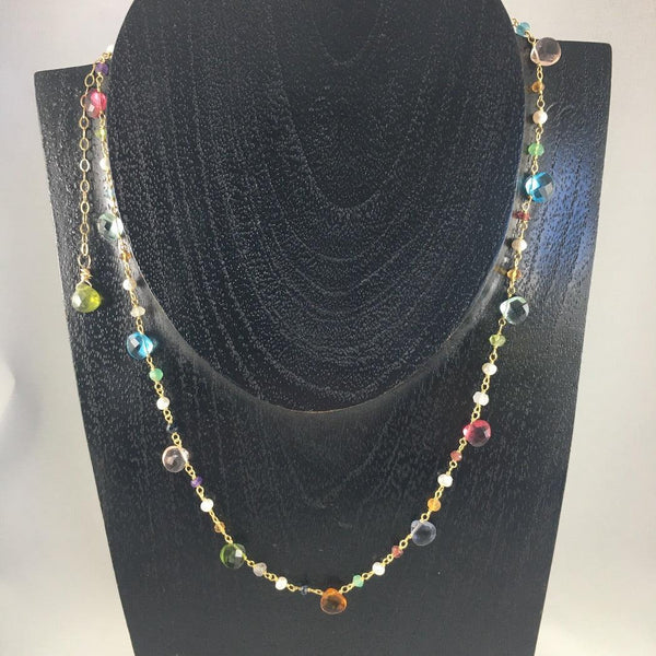 FACETED BRIOLETTE CUT MIXED GEMSTONE NECKLACE IN 14KT GF - Crystals & Gems Gallery