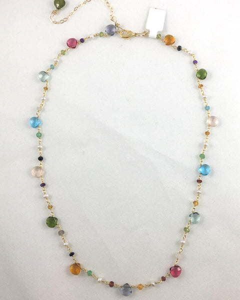 FACETED BRIOLETTE CUT MIXED GEMSTONE NECKLACE IN 14KT GF - Crystals & Gems Gallery 