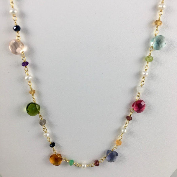 FACETED BRIOLETTE CUT MIXED GEMSTONE NECKLACE IN 14KT GF - Crystals & Gems Gallery