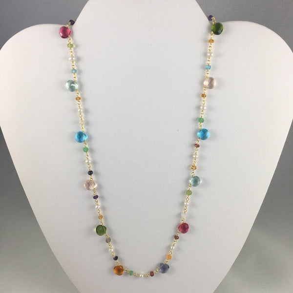 FACETED BRIOLETTE CUT MIXED GEMSTONE NECKLACE IN 14KT GF - Crystals & Gems Gallery