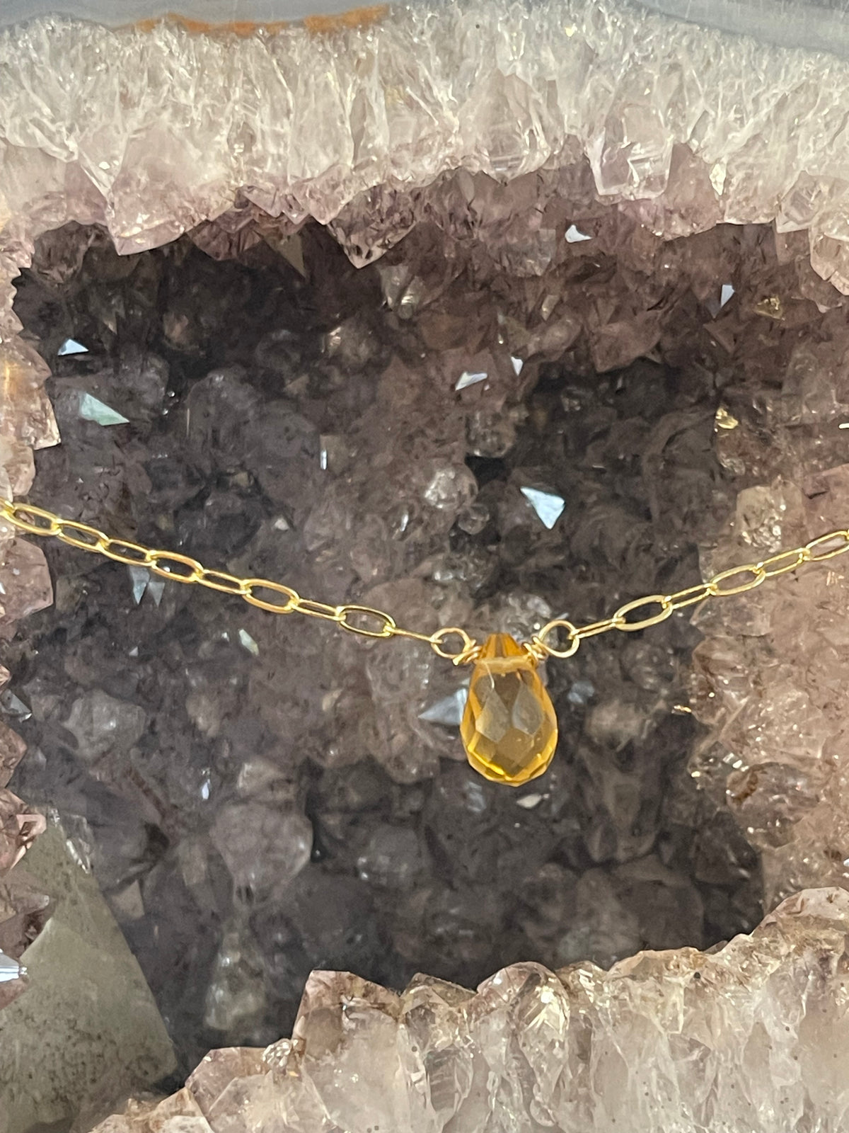 Faceted Gemstone Necklace with Link Chain