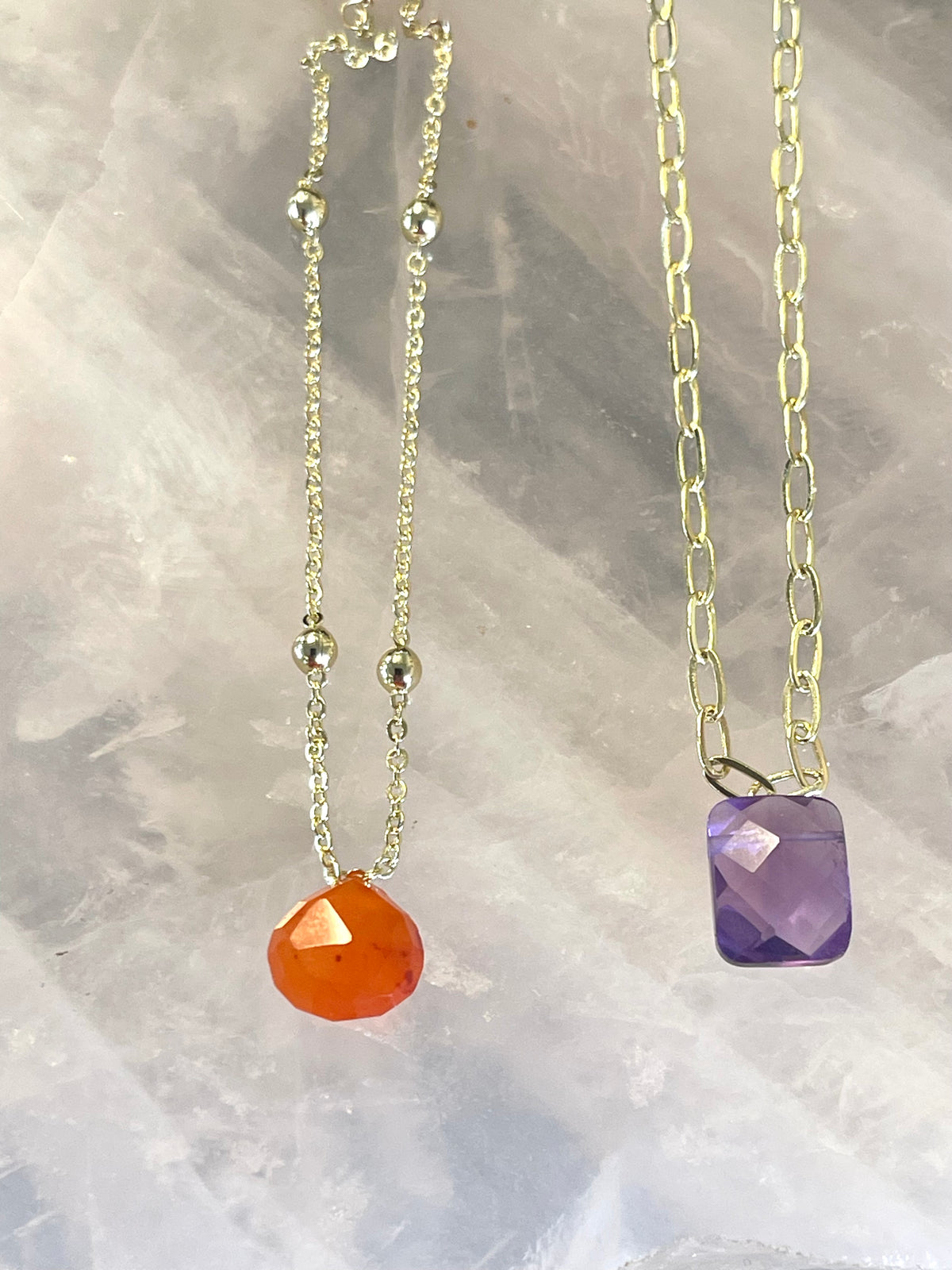 Faceted Gemstone Necklace with Link Chain
