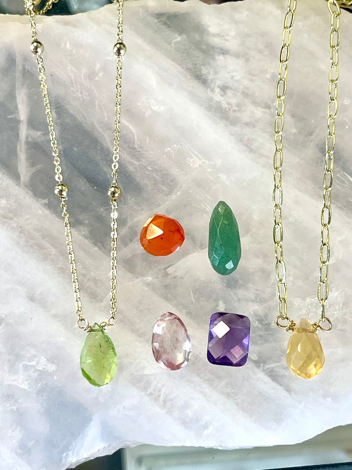Faceted Gemstone Necklace with Link Chain
