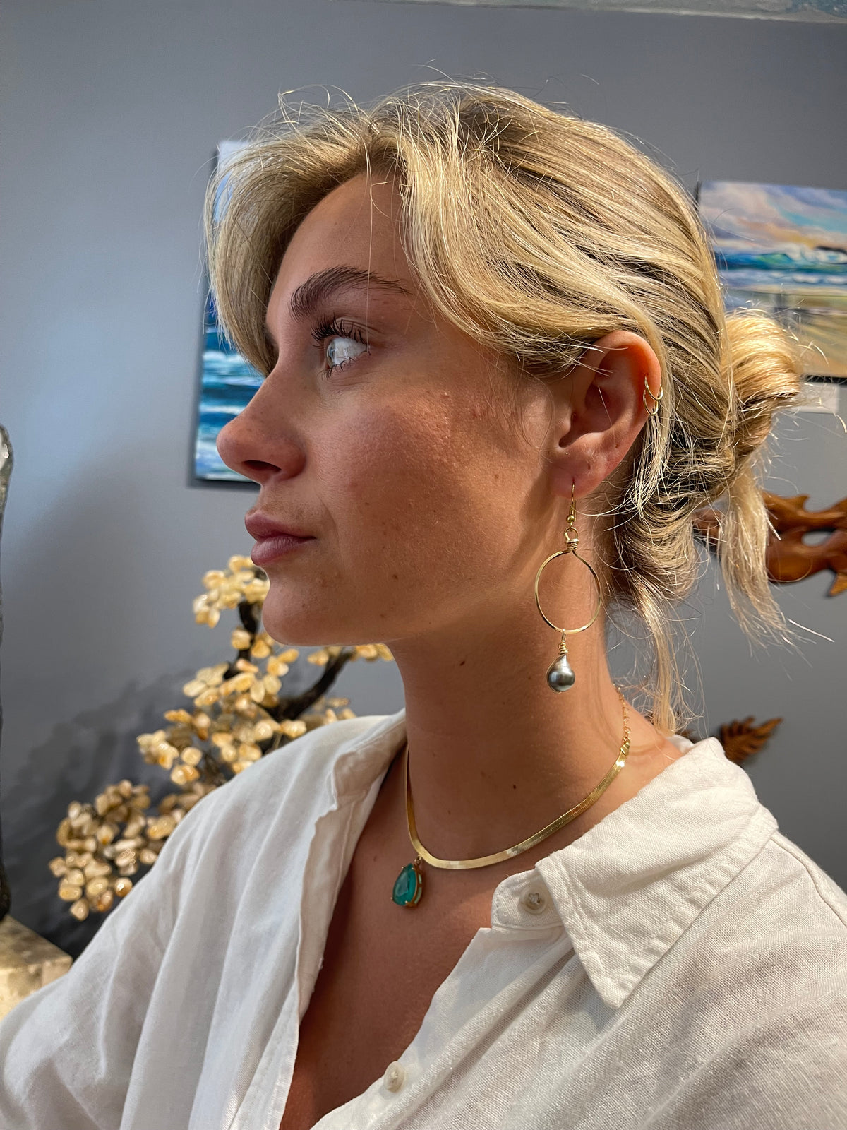 BLACK TAHITIAN PEARL LOOP EARINGS