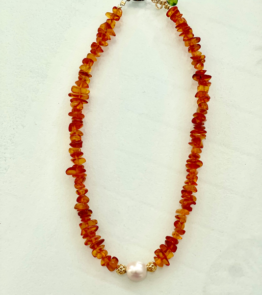 AMBER  and PEARL  NECKLACE
