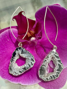AGATE GEODE EARING -SILVER