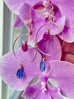 RUBI AND GEM KYANITE HOOP EARINGS