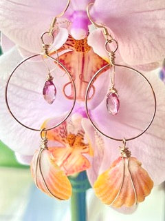 Sunrise Shell Earring with Pink Tourmaline