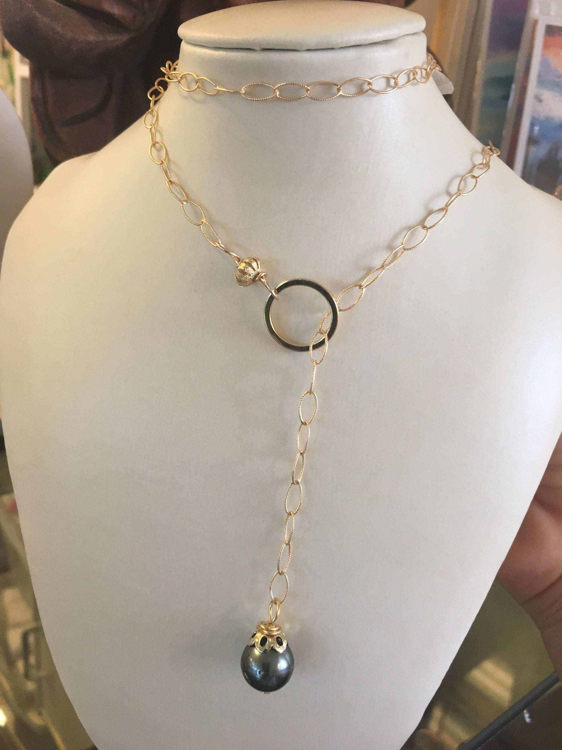 BLACK TAHITIAN PEARL LARIAT NECKLACE - Crystals & Gems Gallery 