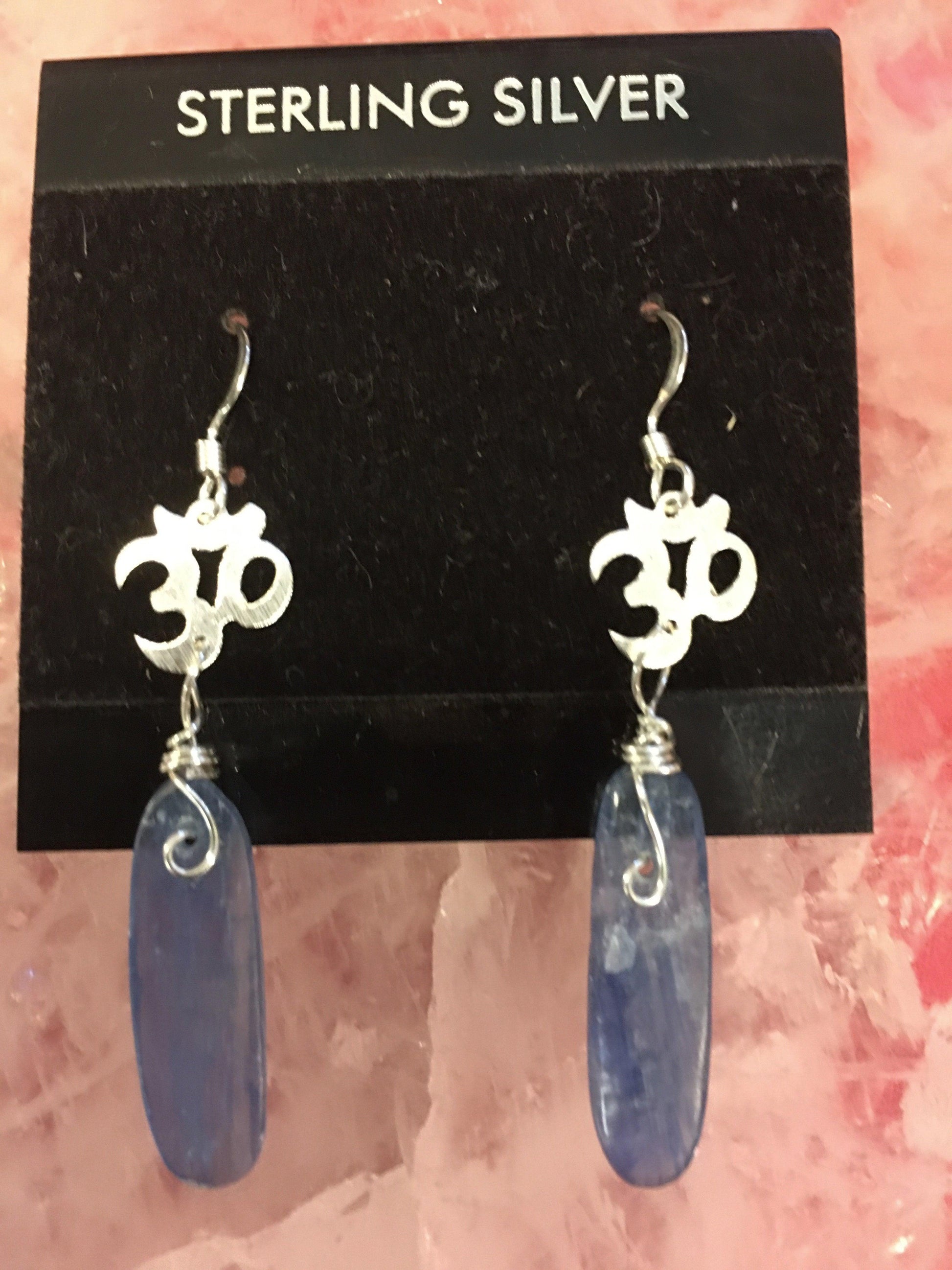 Blue Kyanite Om Earrings