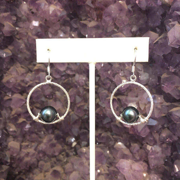 Black Tahitian Pearl Earrings Silver - Crystals & Gems Gallery 