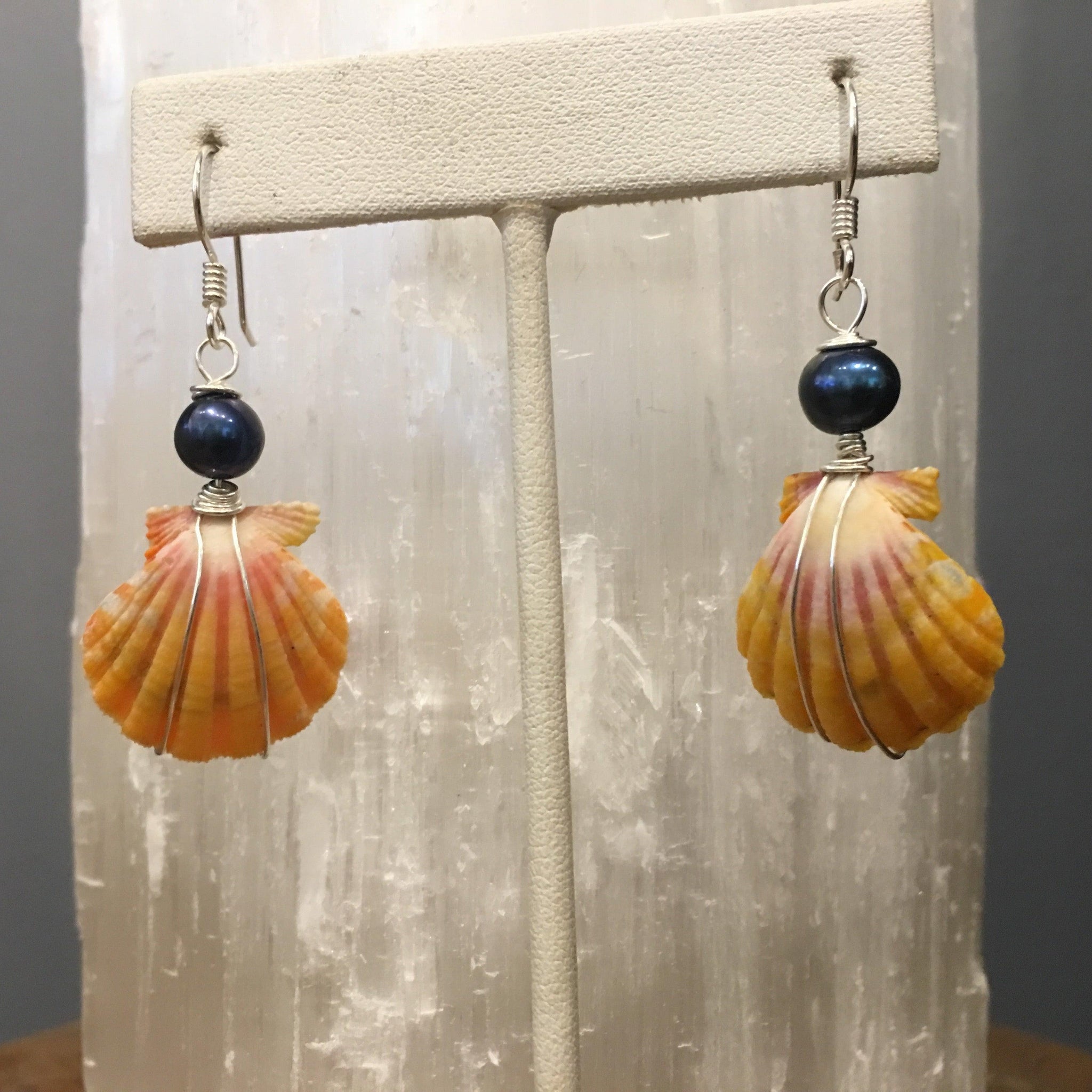 sunrise shell earrings with Fresh water Pearls