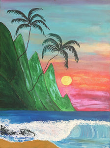 Ke'e Beach Sunset Painting - Crystals & Gems Gallery 