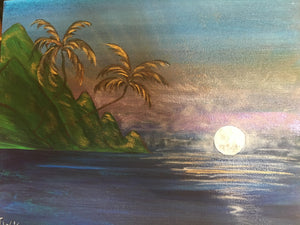 Bali Hai Kauai Full Moon Original Painting - Crystals & Gems Gallery 