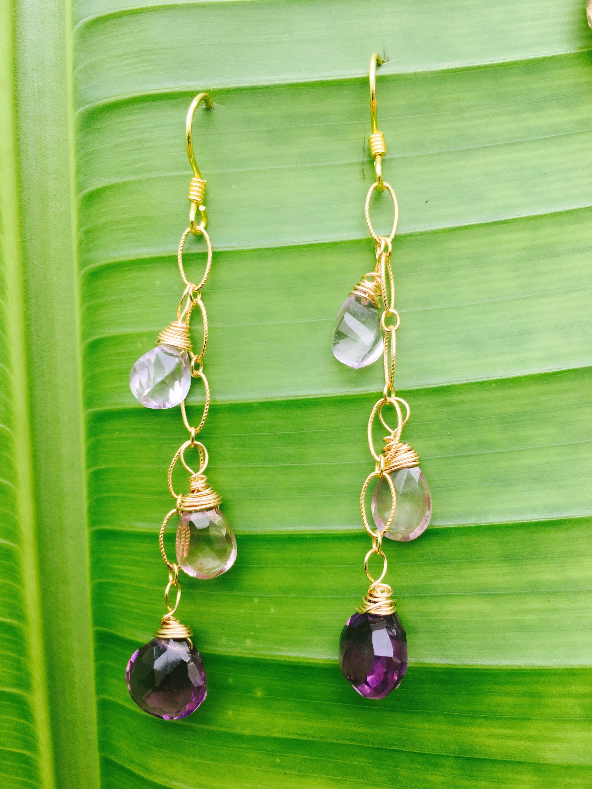 Faceted Precious Stones Dangling Eariings