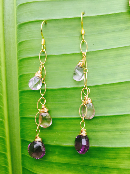 Faceted Precious Stones Dangling Eariings