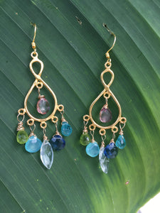 precious stones earrings with pink tourmaline,blue apatite,blue topaz,aquamarine,peridot