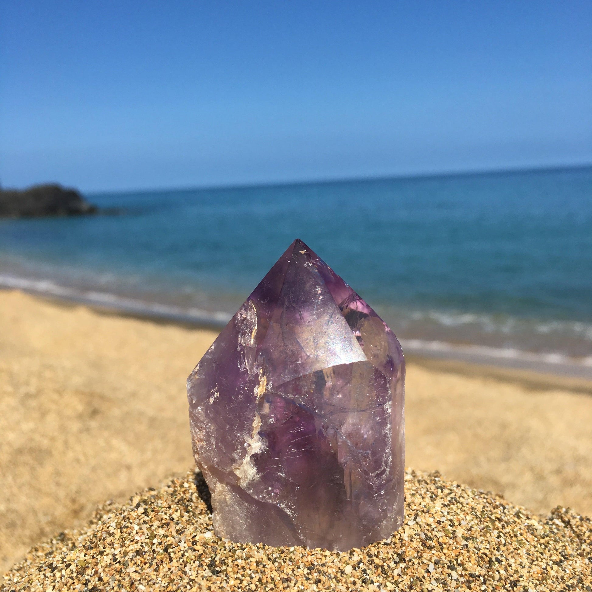 Amethyst cathedral point with rainbow and Isis Face - Crystals & Gems Gallery 