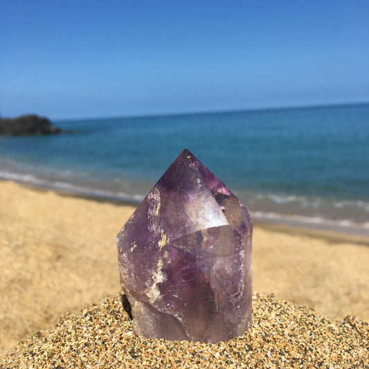 Amethyst cathedral point with rainbow and Isis Face - Crystals & Gems Gallery 