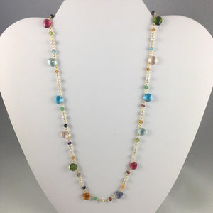 FACETED BRIOLETTE CUT MIXED GEMSTONE NECKLACE IN 14KT GF - Crystals & Gems Gallery 