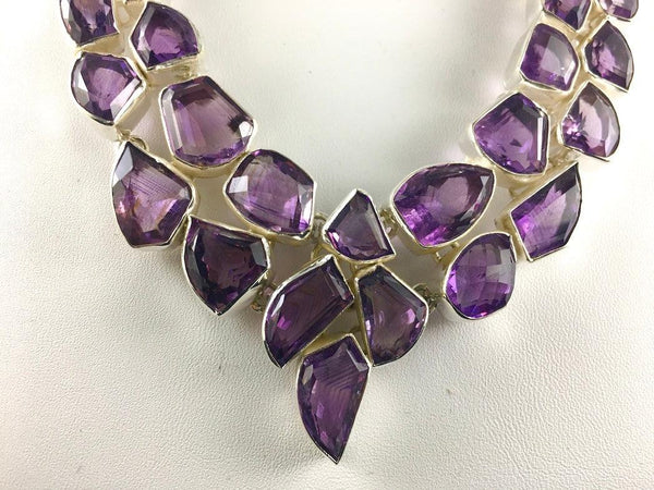 FANCY FACETED AMETHYST AND STERLING SILVER NECKLACE