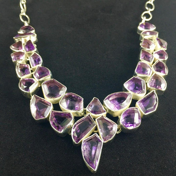 FANCY FACETED AMETHYST AND STERLING SILVER NECKLACE - Crystals & Gems Gallery 