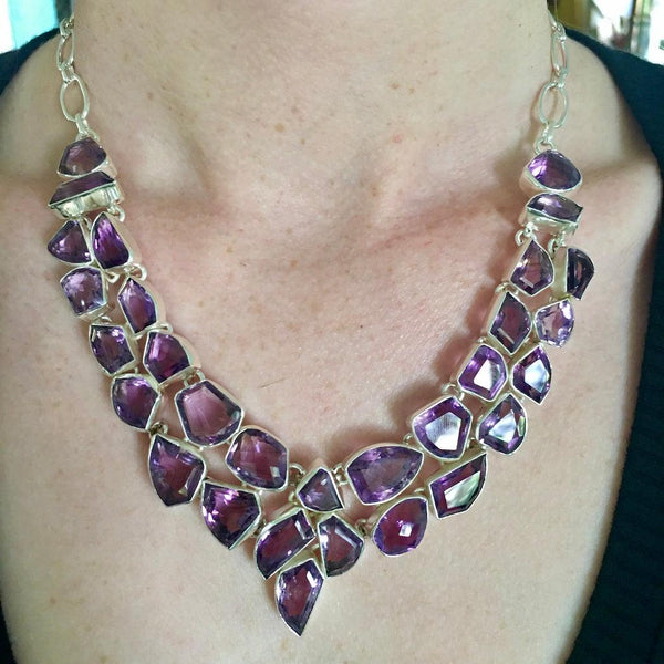 FANCY FACETED AMETHYST AND STERLING SILVER NECKLACE