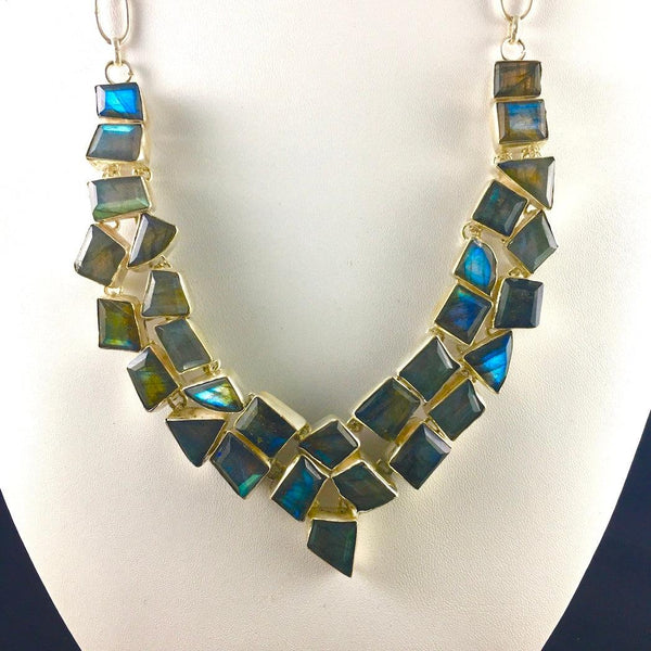 FANCY FACETED LABRADORITE STERLING SILVER NECKLACE -SOLD OUT - Crystals & Gems Gallery 