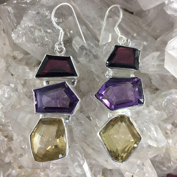 FACETED MIXED GEMS EARINGS