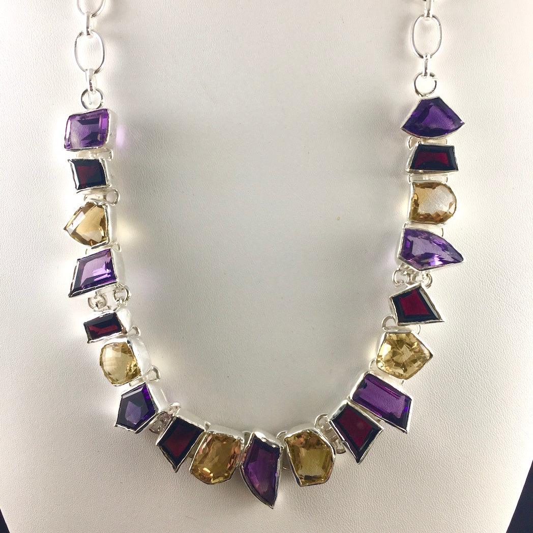 FANCY FACETED MIXED GEM NECKLACE in STERLING SILVER - Crystals & Gems Gallery 