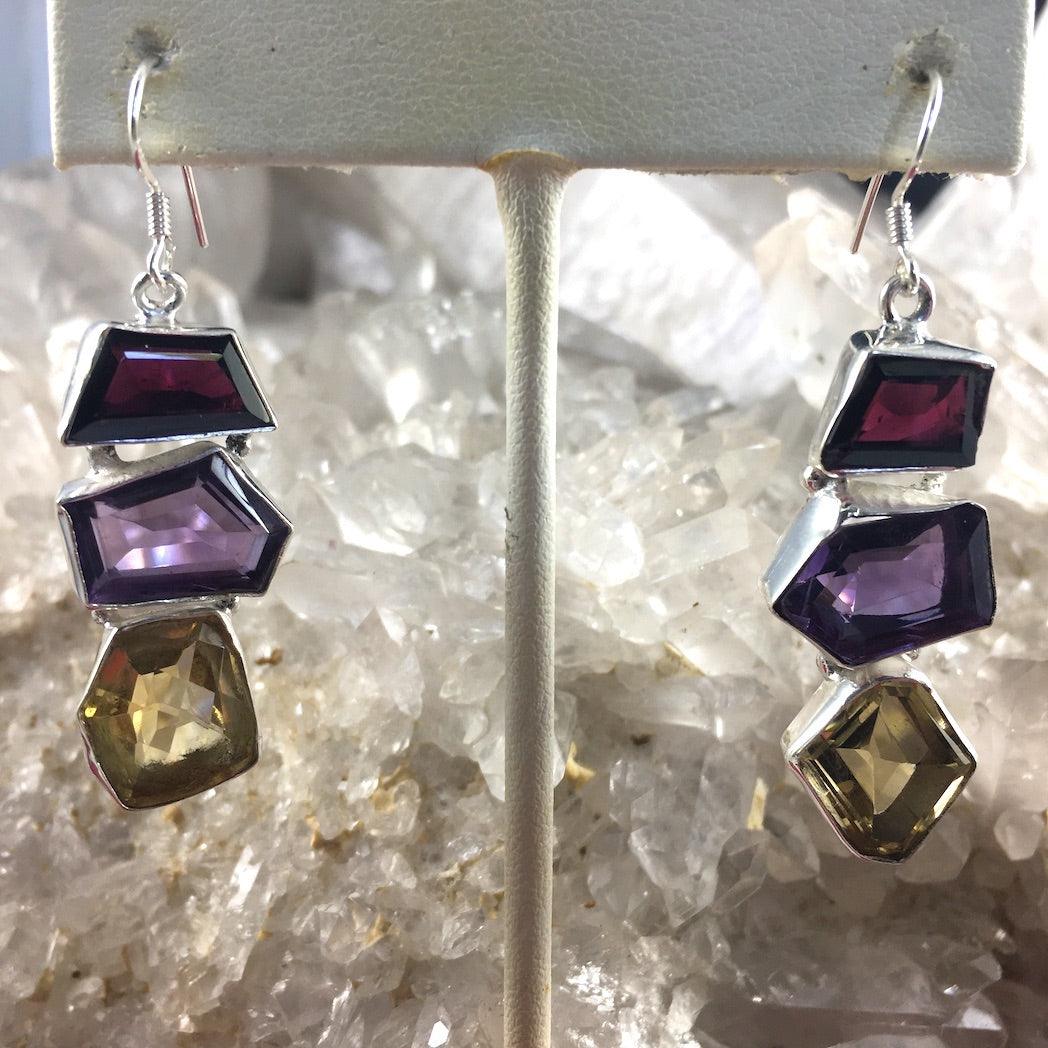 FACETED MIXED GEMS EARINGS - Crystals & Gems Gallery 