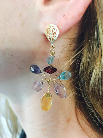 Gaia Earrings with Faceted  Citrine and other Gems
