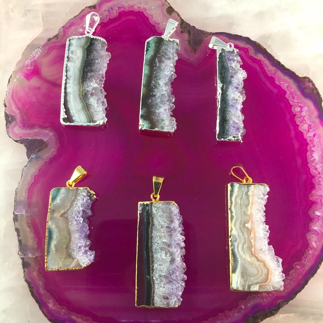 AMETHYST SIDE SLICE PENDANT - Crystals & Gems Gallery 