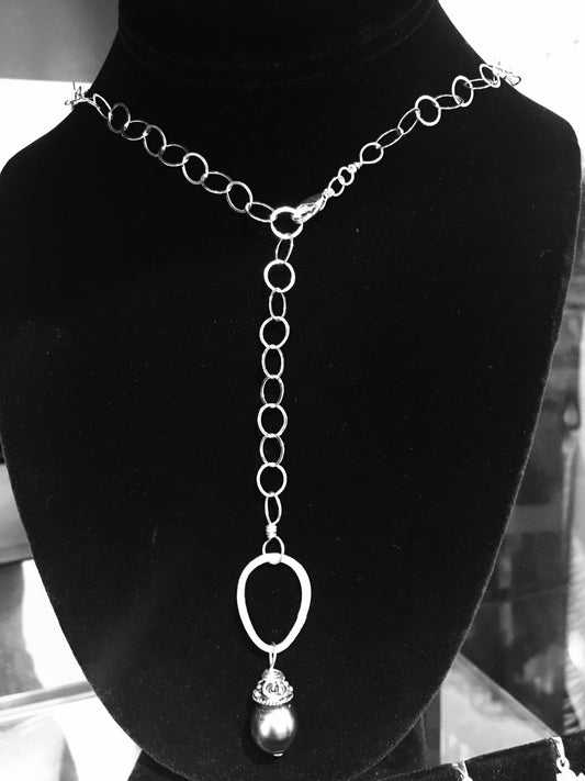 BLACK TAHITIAN PEARL NECKLACE IN STERLING SILVER - Crystals & Gems Gallery 