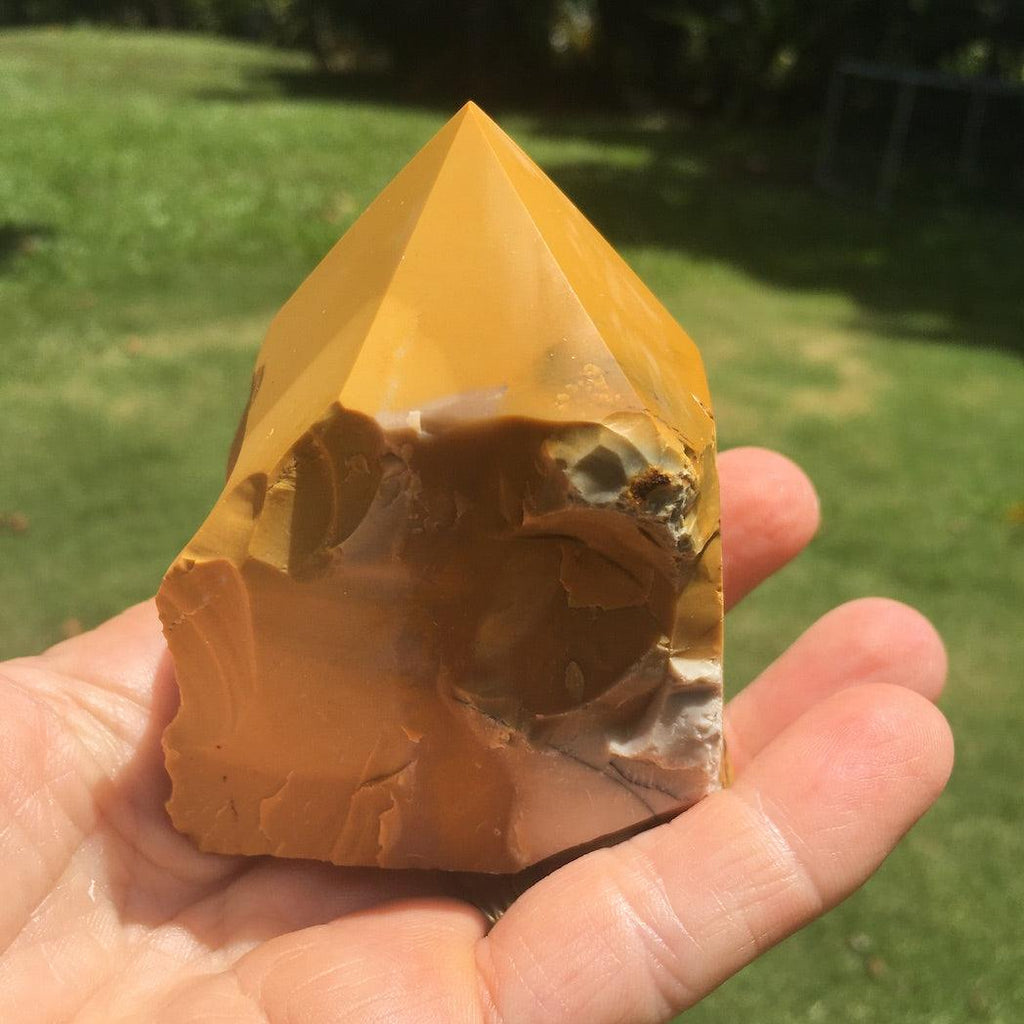 thumbnail image 2 of 6-7cm Natural Yellow Smelting Jasper Quartz Crystal Point Wand - Hexagonal Obelisk, Handmade Polished 2 of 4